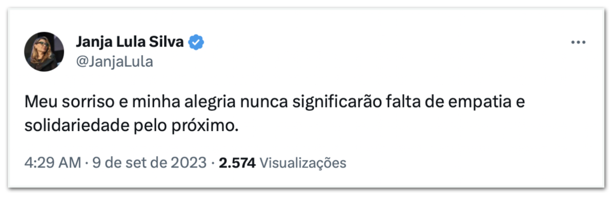 Janja falou sobre o assunto no seu X (ex-twitter)