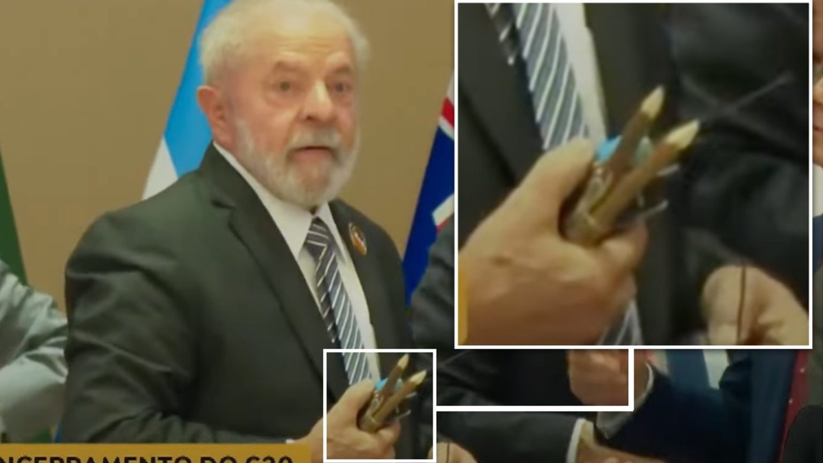 Lula pega canetas do evento na Índia e entrega para Janja guardar. É crime?