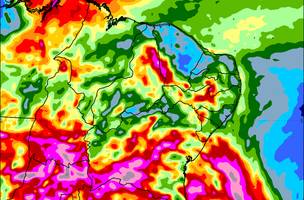 Acumulado de chuva pelo modelo Cosmo 7 km. Entre os dias 19/01/2024 a 26/01/2024 às 06:00 UTC (3 horas – hora de Brasília) (Foto: Reprodução / INMET)