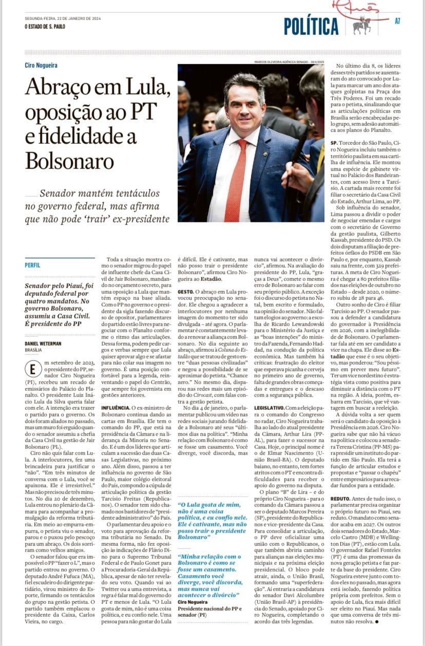 Ele tem tentáculos no governo Lula mas diz que não pode trair Bolsonaro