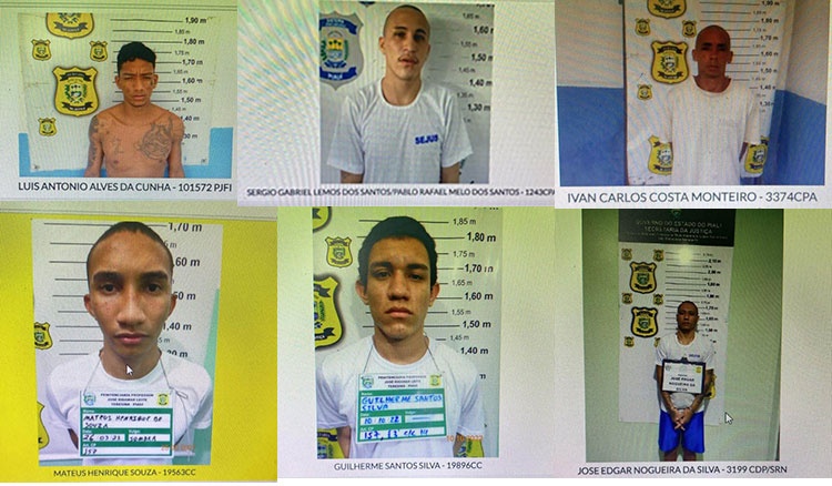 Guilherme Santos, Sergio Gabriel (ou Rafael), Ivan Carlos Costa; Embaixo: Luís Antônio Alves, Mateus Henrique Souza (recapturado), José Edgar Nogueira