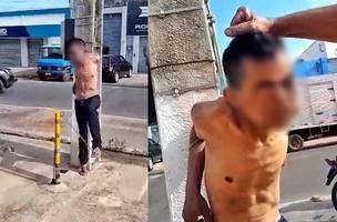 Homem é amarrado em poste e quase é linchamento por moradores na zona Sul de Teresina (Foto: Reprodução)