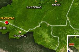 Mapa do epicentro, Acre com Amazônas. (Foto: Reprodução)