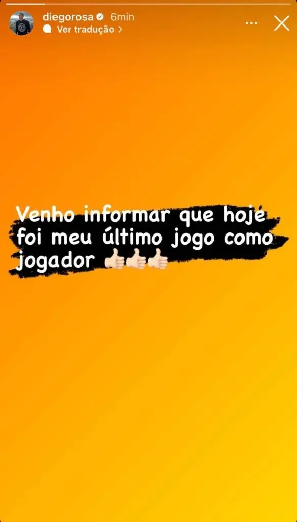 Publicação do jogador anunciando sua saída dos campos