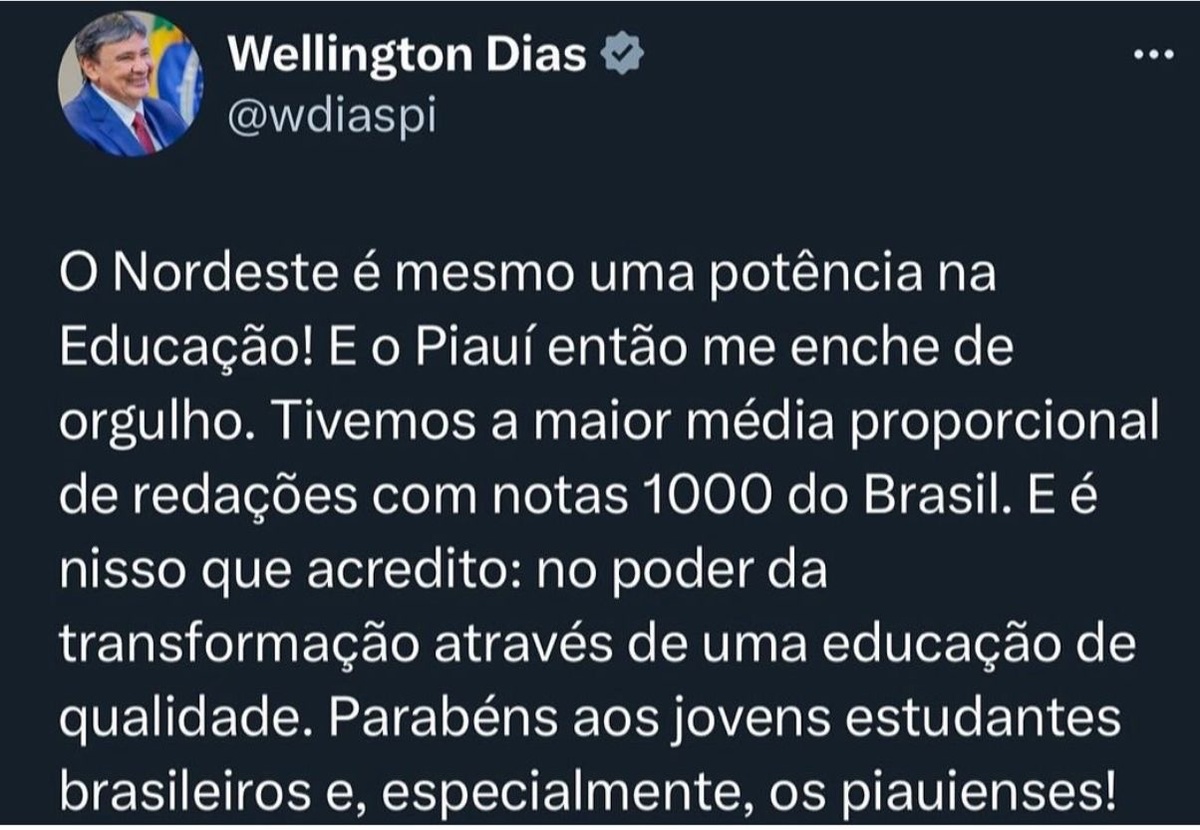 Wellington e sua postagem: ele elogia a escola privada quando deixou o Piaui cheio de analfabetos. E nem tem vergonha disso