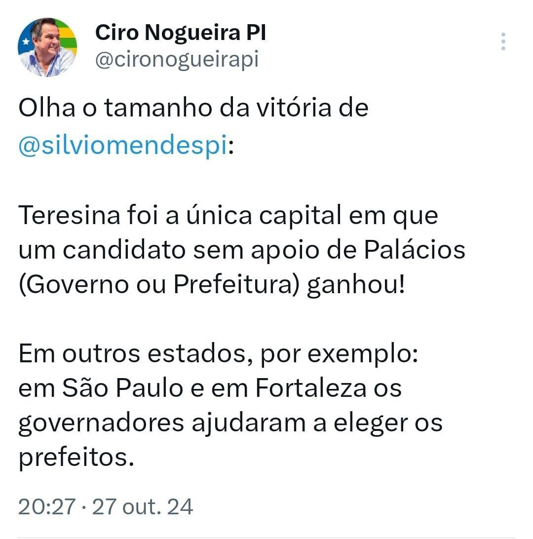 Ciro Nogueira destaca caso de Silvio