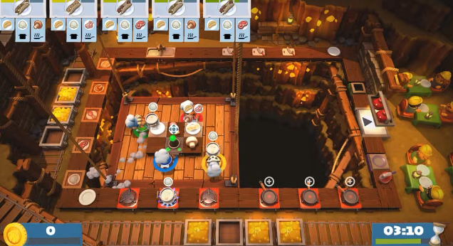 Desafie seus amigos a superar o caos culinário em Overcooked! 2 com até quatro jogadores.