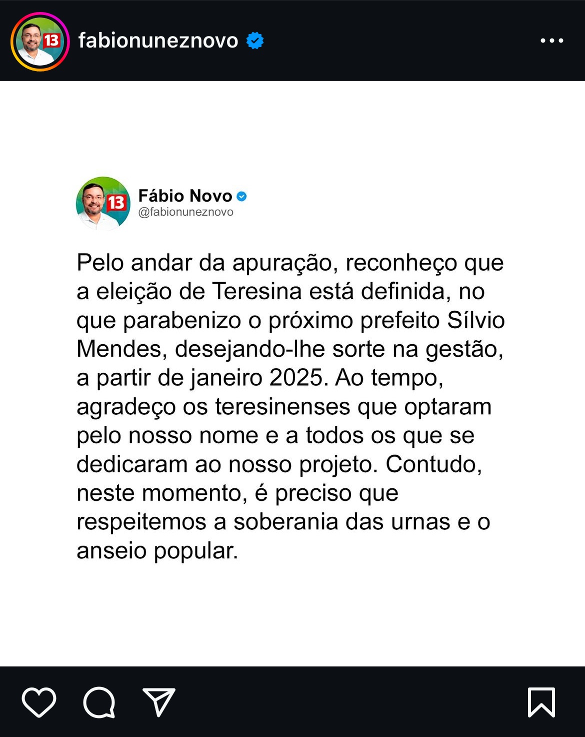 Fábio Novo reconhece derrota e parabeniza Silvio Mendes