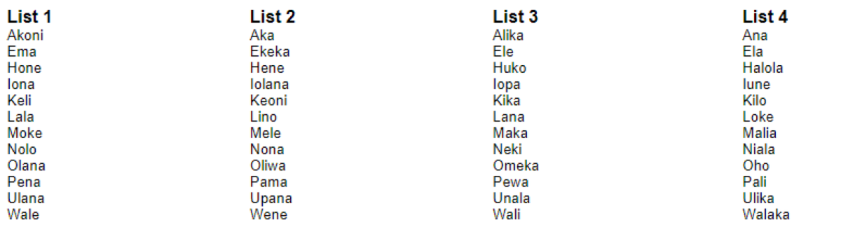 Lista de nomes 3