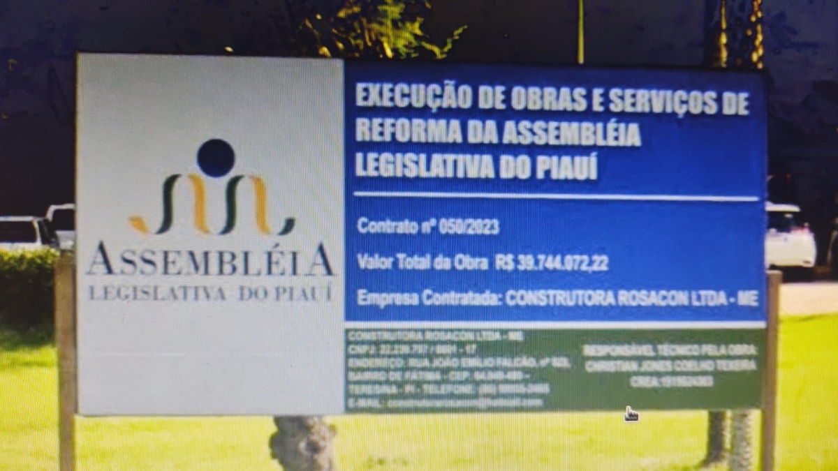 Placa de execucao de obra na Assembleia Legislativa: elas nunca acabam