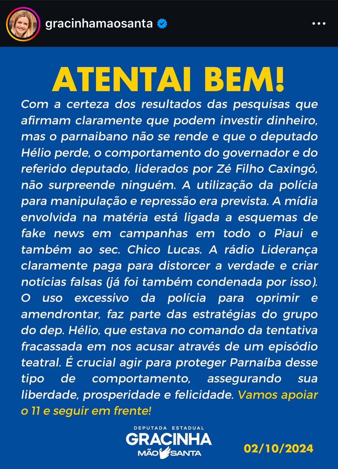 Publicação de Gracinha Mão Santa.