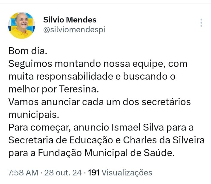 Silvio Mendes anunciou os nomes através de uma publicação nas redes sociais