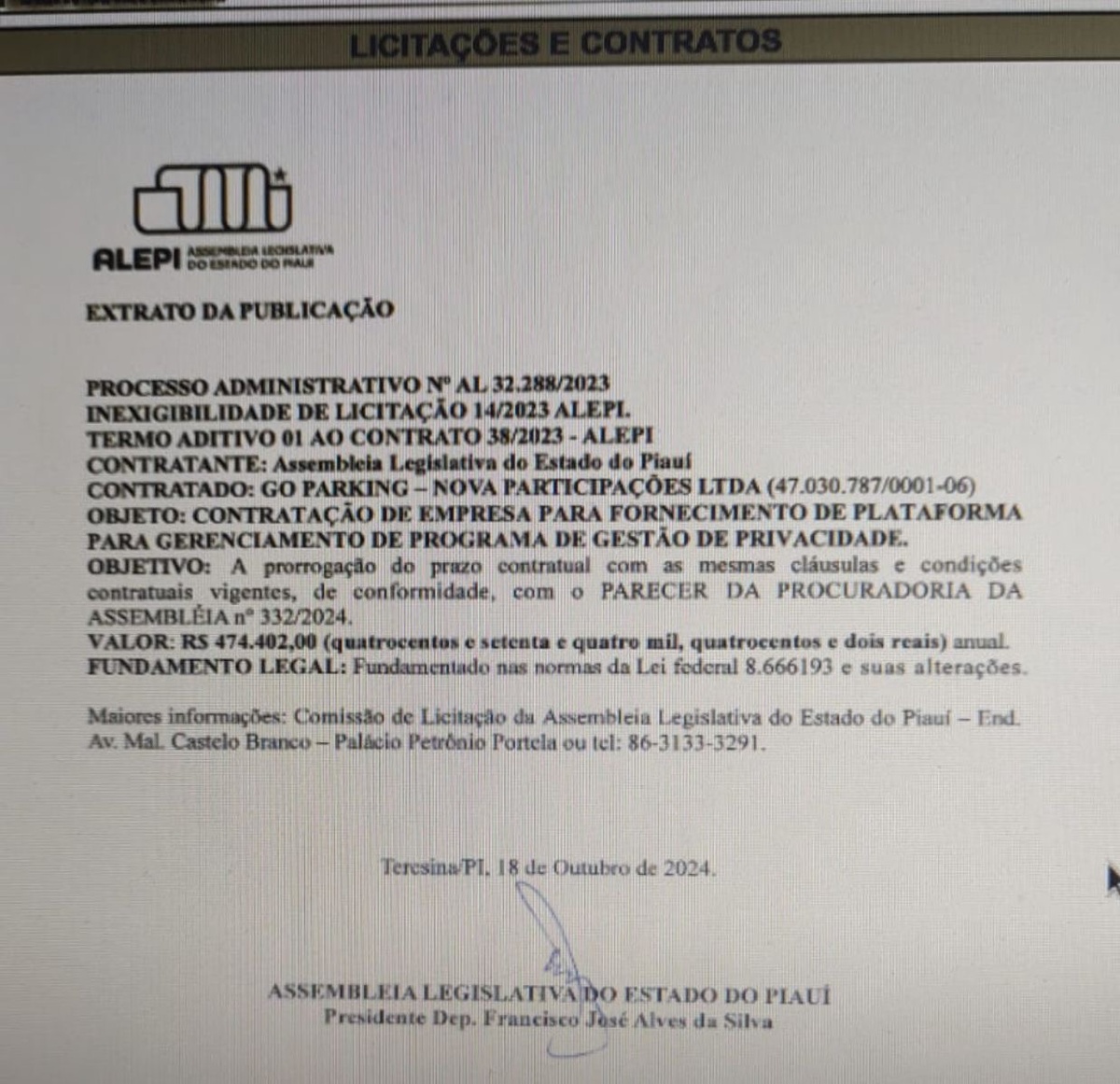 Um dos mais de 100 contratos de Franzé