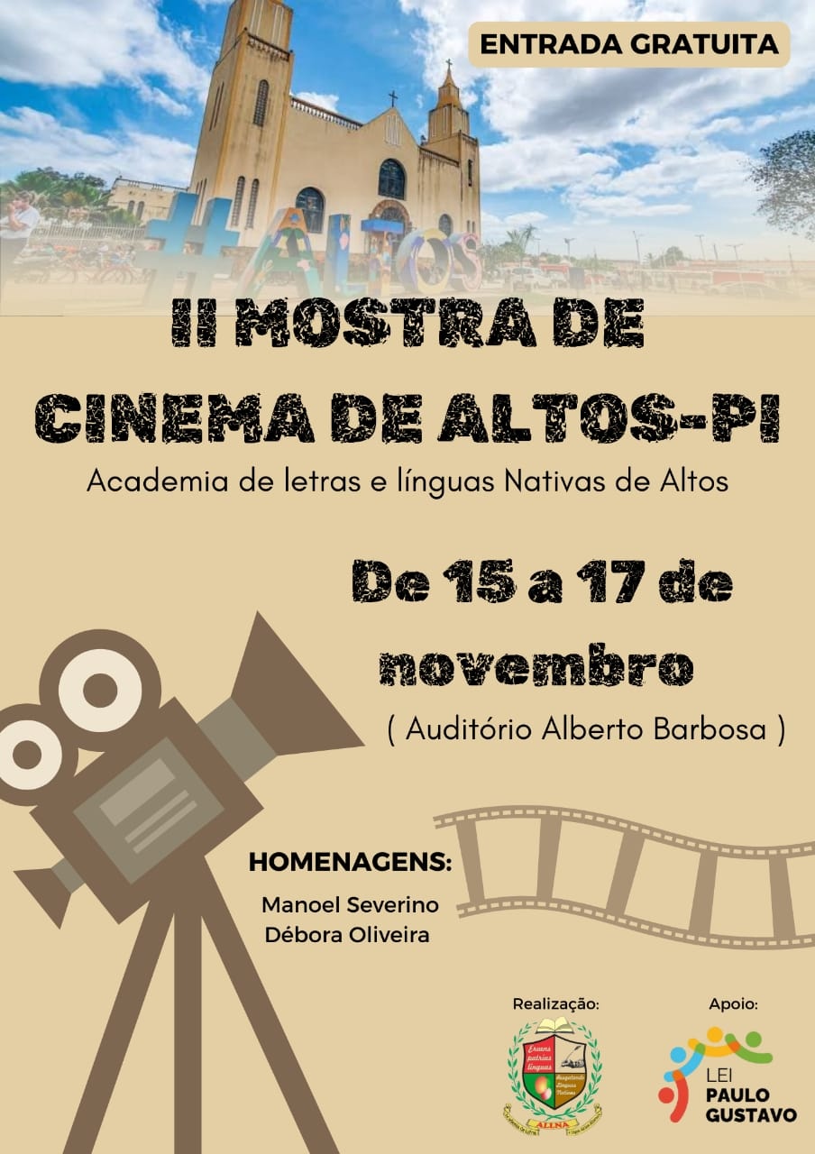 A II Mostra de Cinema acontece no Auditório Alberto Barbosa, em Altos (PI).