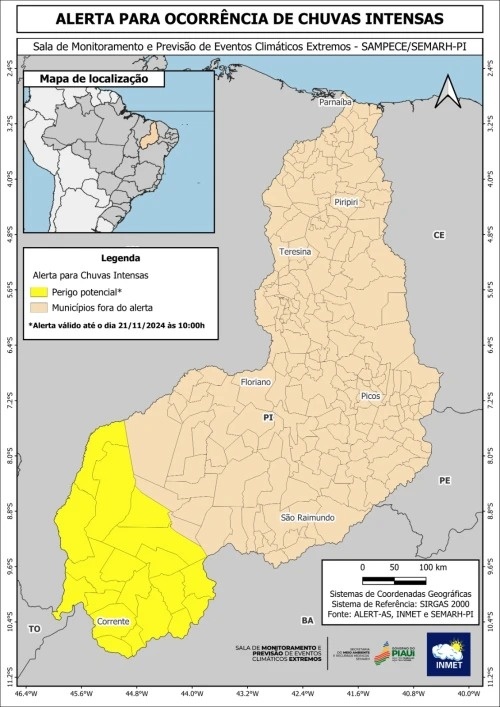 Alerta amarelo para o sudoeste piauiense