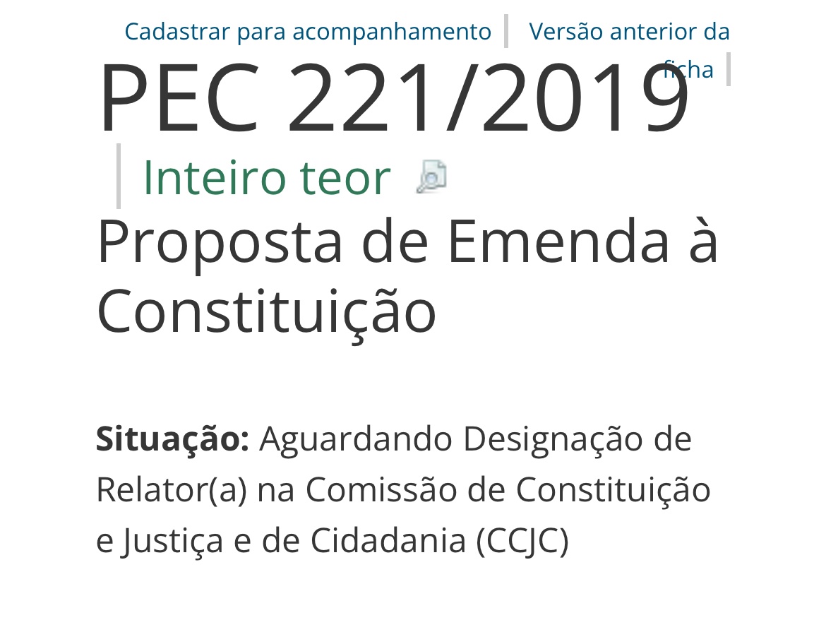 Pec de 2019 está engavetada, sem relator