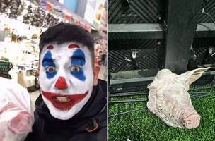 Torcedor corintiano grava momento que comprou cabeça de porco lançada em campo (Foto: Reprodução/Instagram)