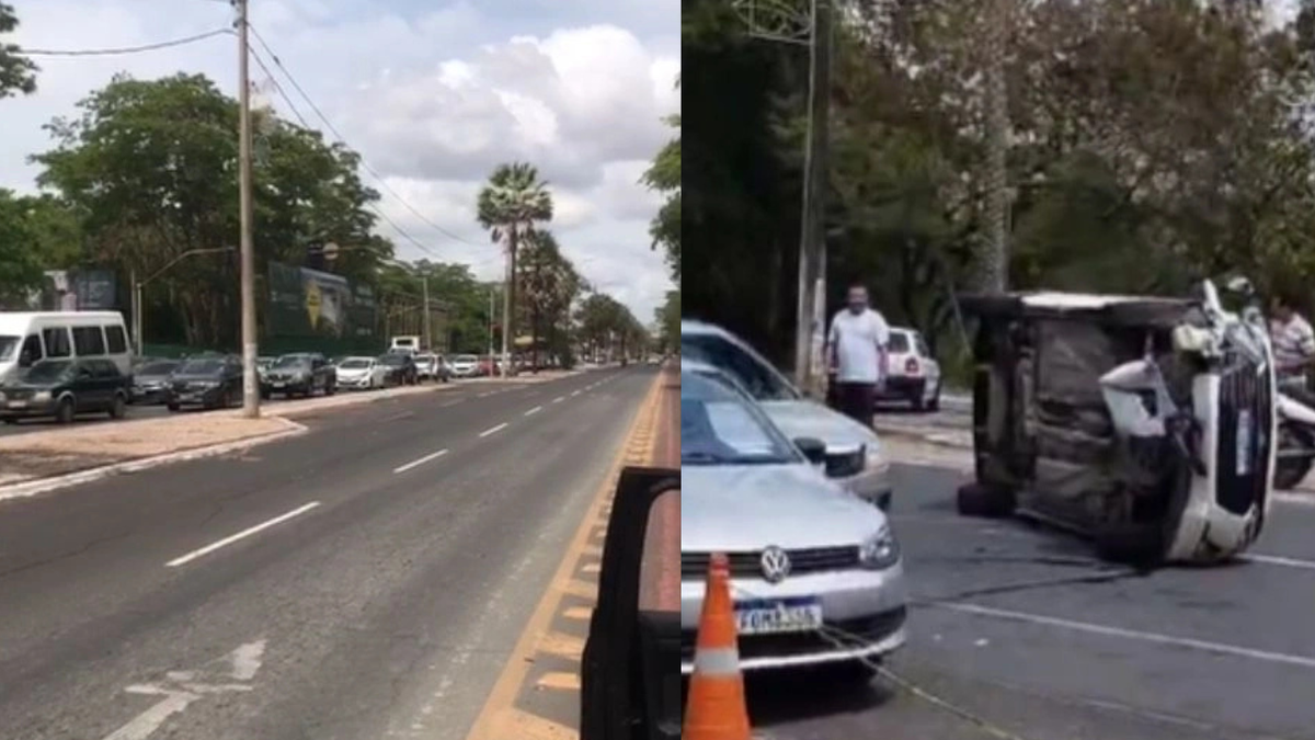 Carro capota na Av.Marechal