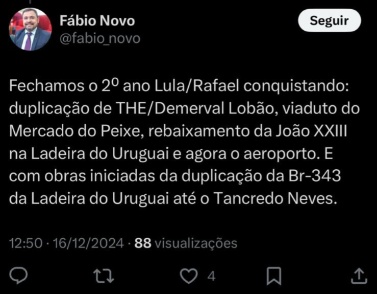 Fábio fala de obras nos governos petistas