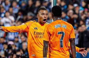 Mbappé comemora com Vinicius Júnior em vitória do Real Madrid sobre o Leganés• Divulgação/Real Madrid (Foto: • Divulgação/Real Madrid)