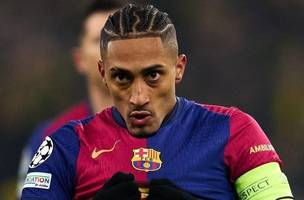 Raphinha abriu o placar para o Barcelona frente do Borussia Dortmund, pela Champions League• Divulgação / Barcelona (Foto: • Divulgação / Barcelona)
