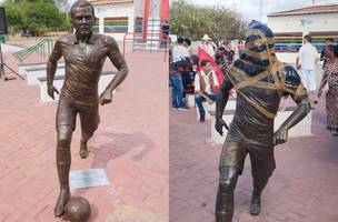 Estátua de Daniel Alves foi vandalizada em Juazeiro, na Bahia (Foto: Reprodução)