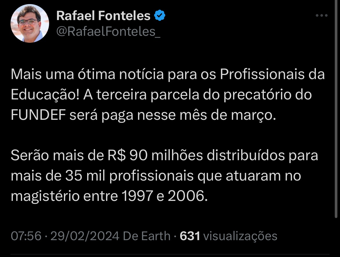O governador anunciou a nova parcela de pagamentos do precatório através de suas redes sociais