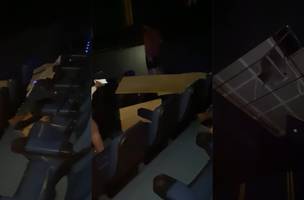 Pedaços de compensado caíram no meio da sessão no Cinépolis Rio Poty (Foto: Reprodução)