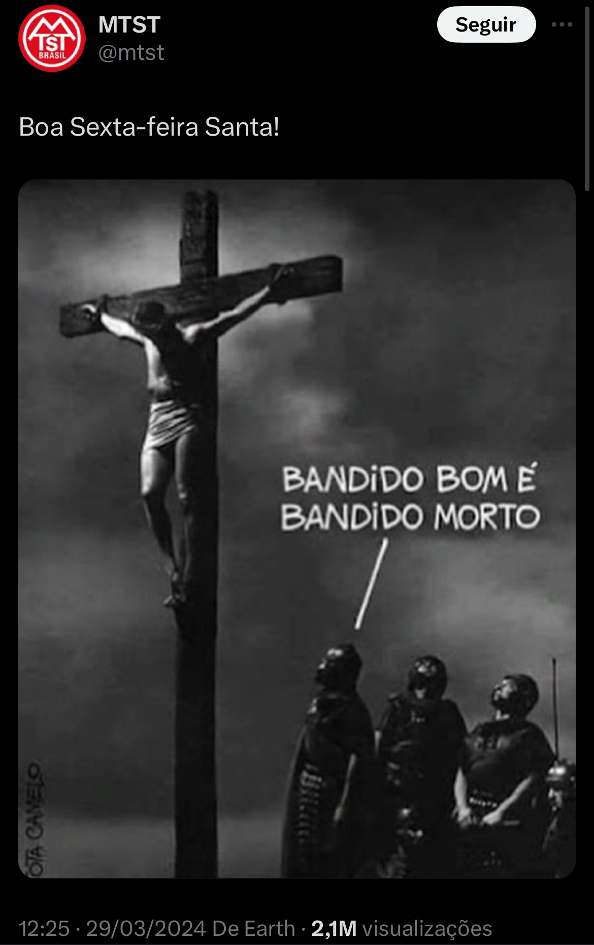 A publicação segue no perfil