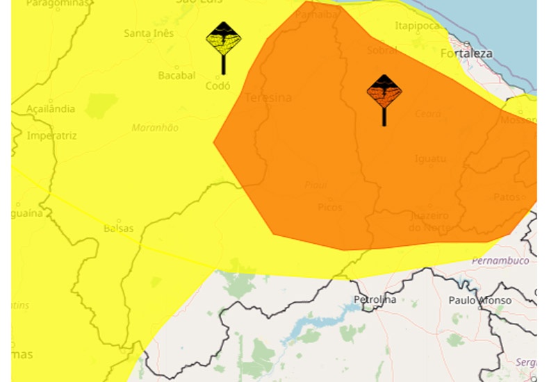 Alerta para chuvas intensas em quase todo o território piauiense.