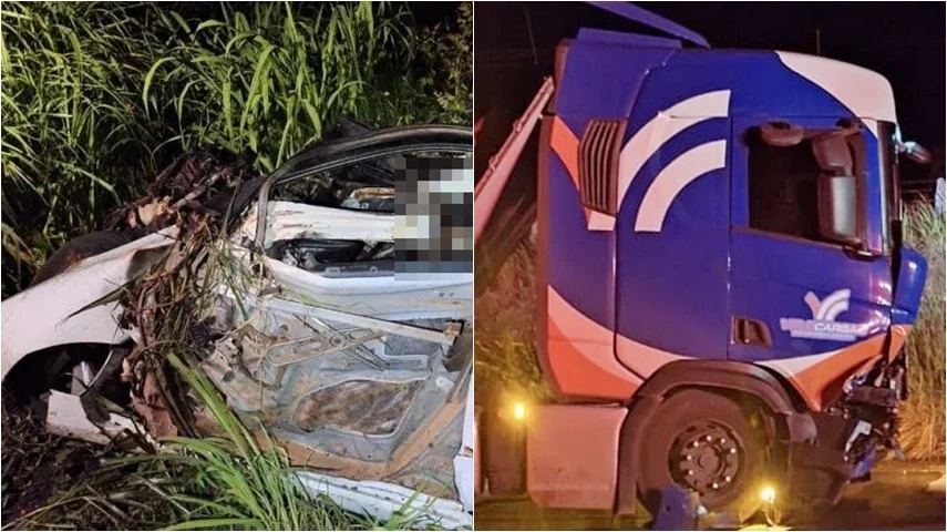 Dois homens morrem em colisão entre carreta e carro