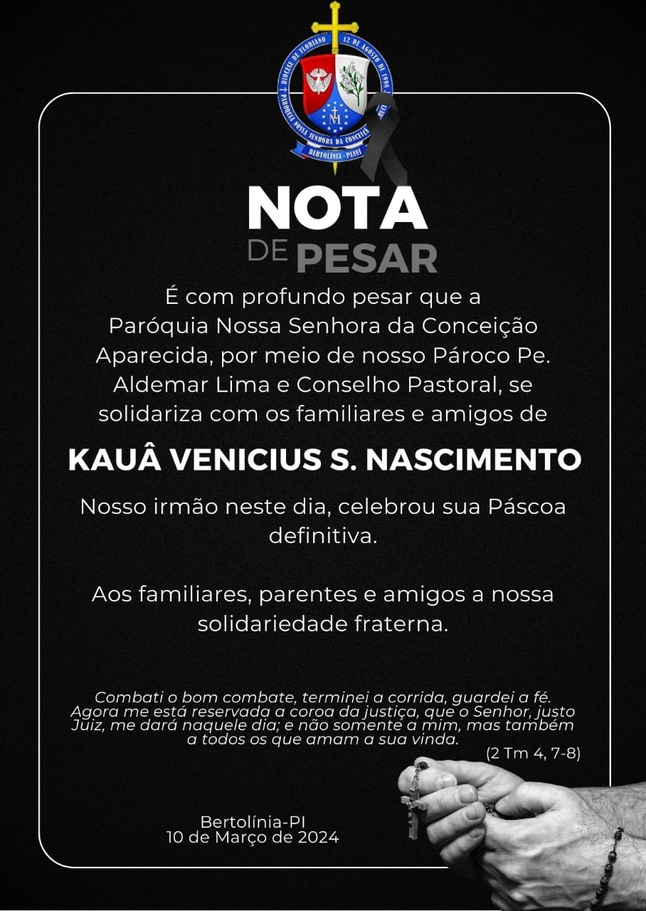 Nota de pesar da Paróquia Nossa Senhora da Conceição