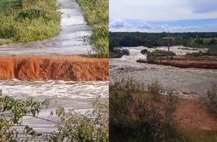 Barragem de Ingazeira, em Massapê do Piauí rompe e deixa famílias ilhadas (Foto: Reprodução/Redes Sociais)