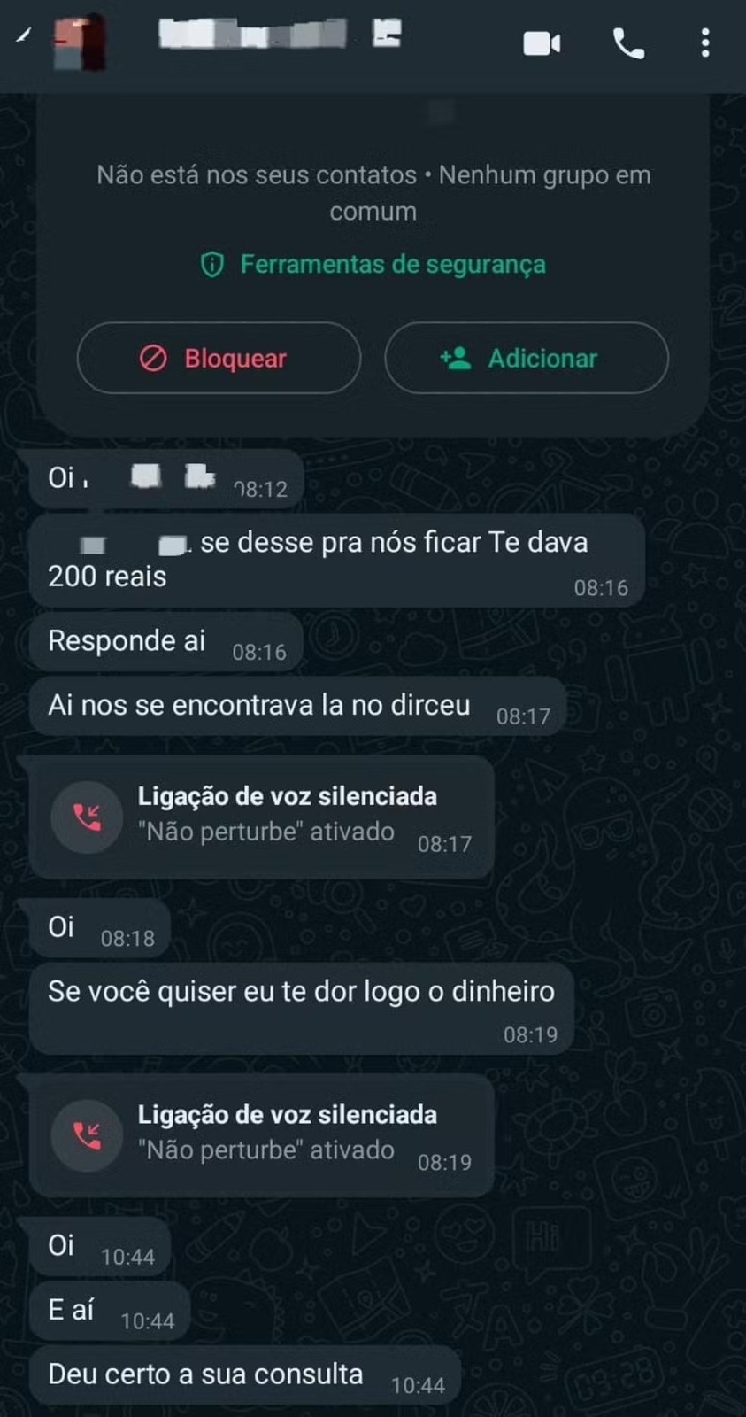 Mensagens enviados do assediador para número do amigo da vítima