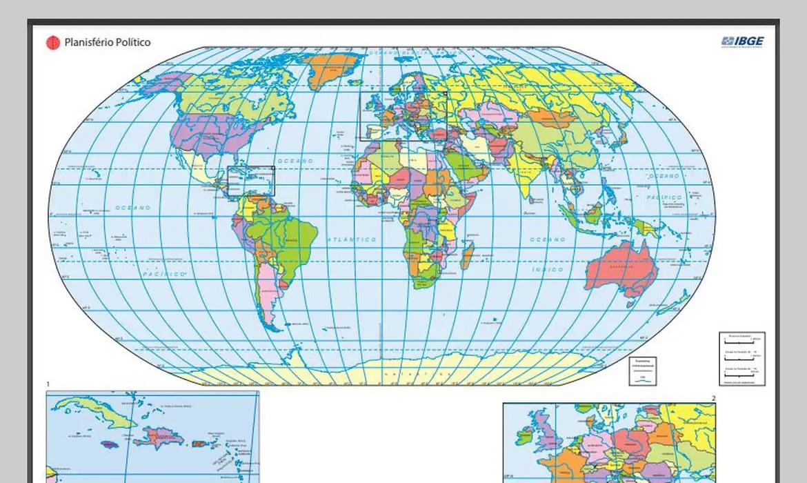 Novo mapa mundi do IBGE, com o Brasil no Centro