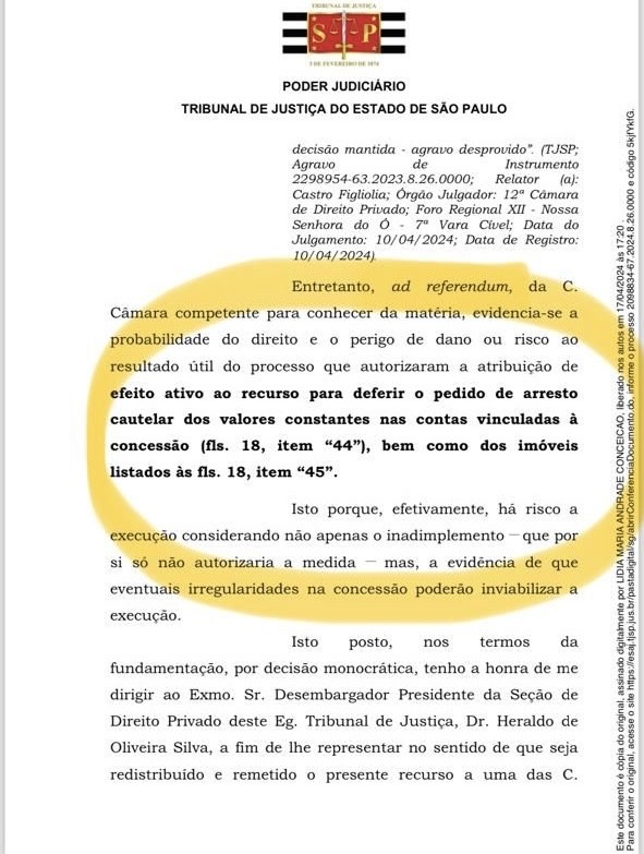 O pedido de arresto dos R$ 65 milhões das contas do governo