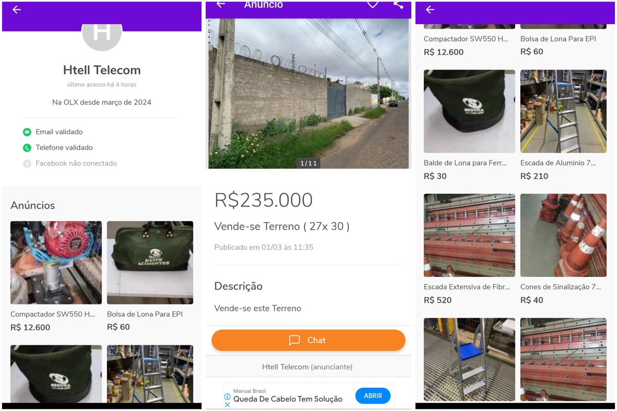 Produtos a venda no site da OLX