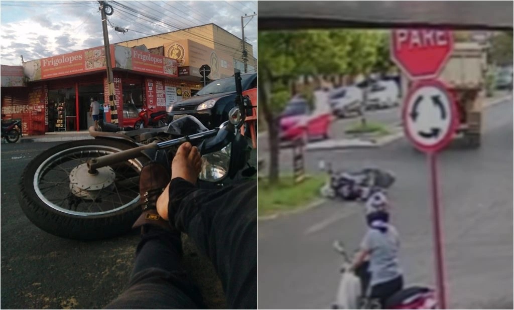 Acidente entre motocicleta e caminhão no bairro Vermelha