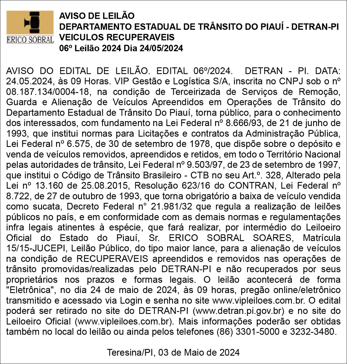 Aviso de Leilão