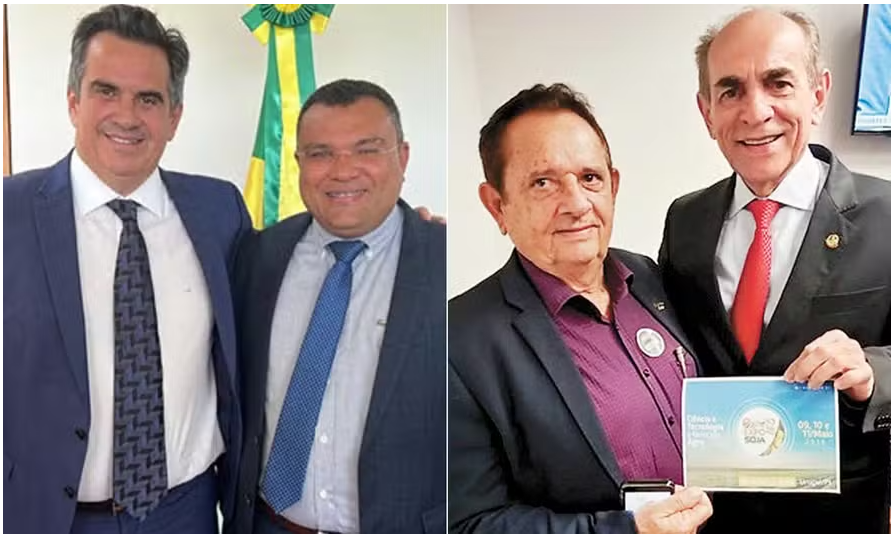 Ciro Nogueira com o prefeito Angelo Santos (PP), o Dr. Macaxeira, e o prefeito Wagner Coelho com o senador Marcelo Castro (MDB-PI)