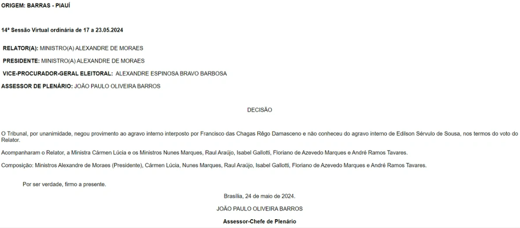Decisão proferida pelo ministro Alexandre de Moraes, na última sexta-feira(24);