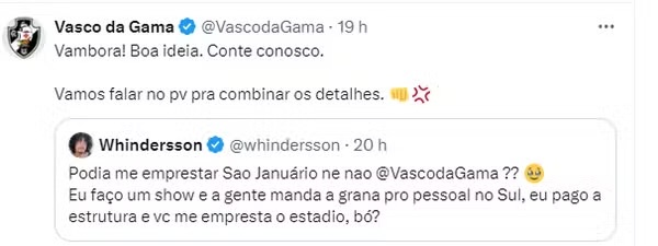 Vasco da Gama aceita proposta de Whindersson Nunes para realização de show em estádio