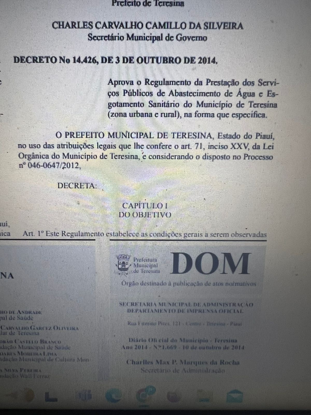 Aqui o decreto que aprova os serviços de abastecimento d’água