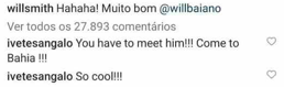 Comentário de Ivete na publicação de Will Smith.