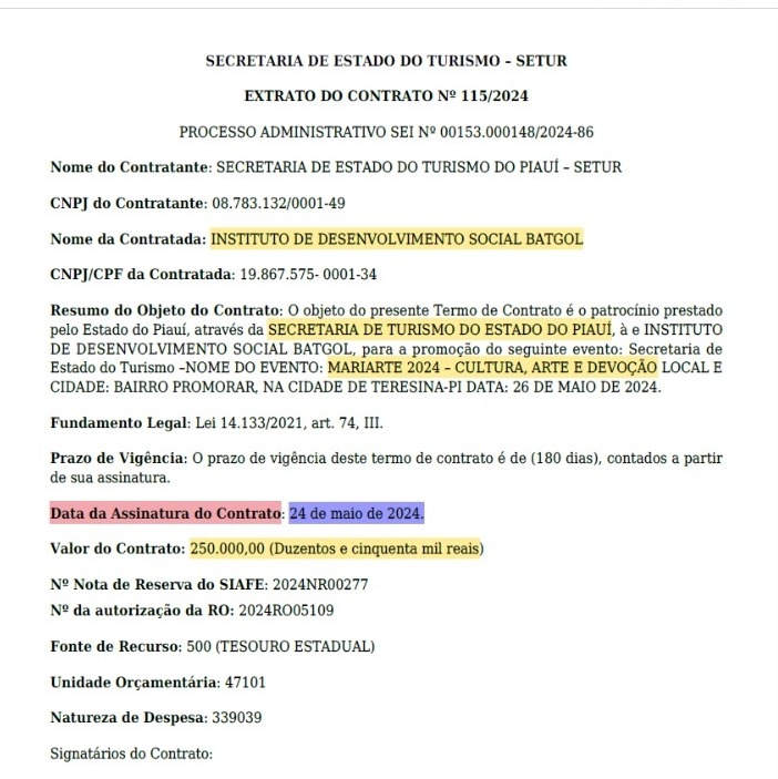 Extrato de contrato MARIARTE 2024