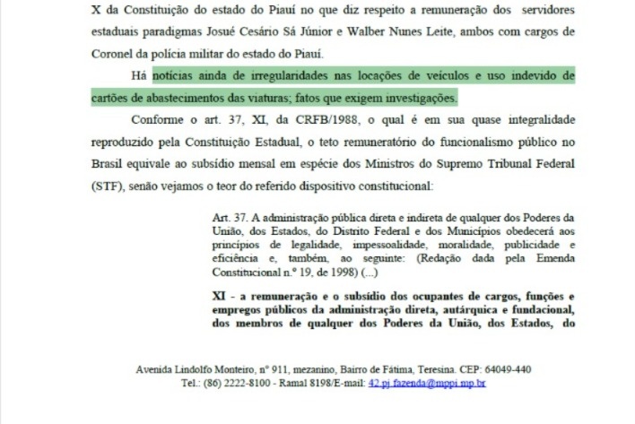 MPPI investiga também aluguéis irregulares de viaturas e uso suspeito de cartão de combustivel na PMPI