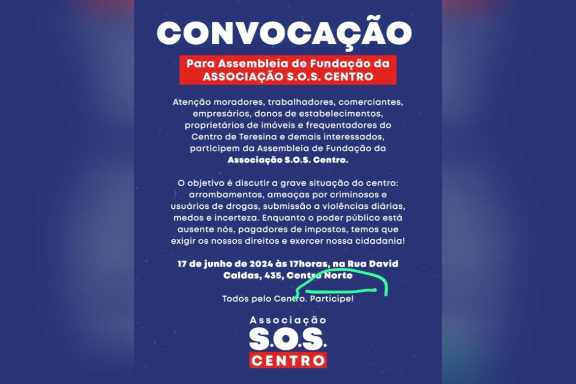 O anúncio da convocação que resultou na criação da Associação SOS Centro