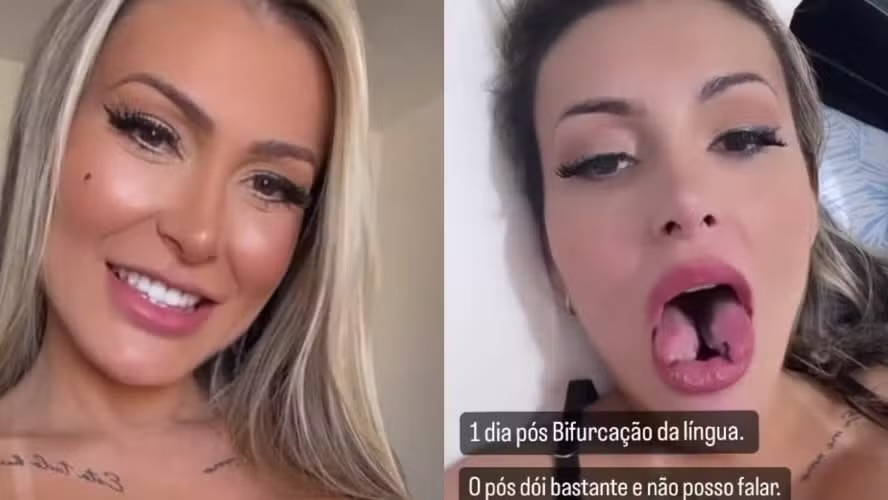 Andressa Urach choca a web ao mostrar língua bifurcada: “aumento de prazer”