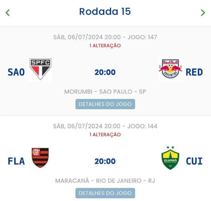CBF alterou horário de jogos da 15ª rodada do Brasileirão.