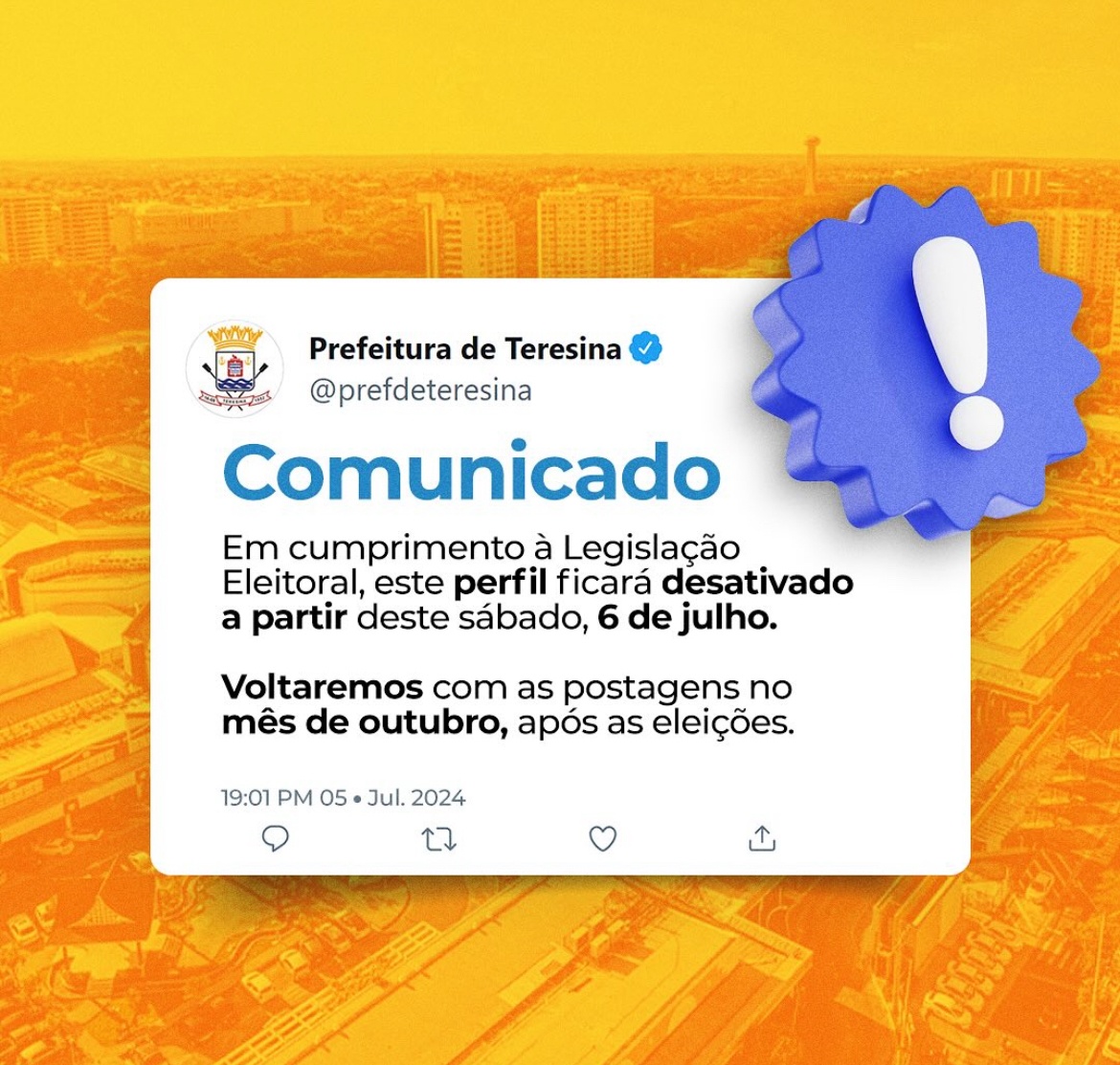 Prefeitura de Teresina desativou suas redes sociais